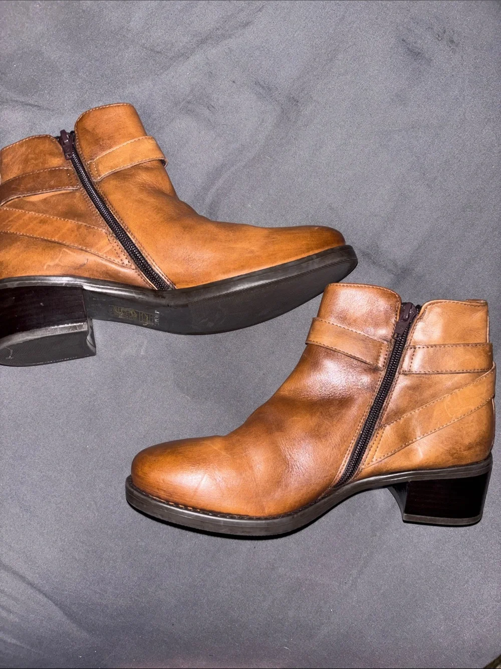 David Tate Cognac Leather Ankle Booties with Buckle